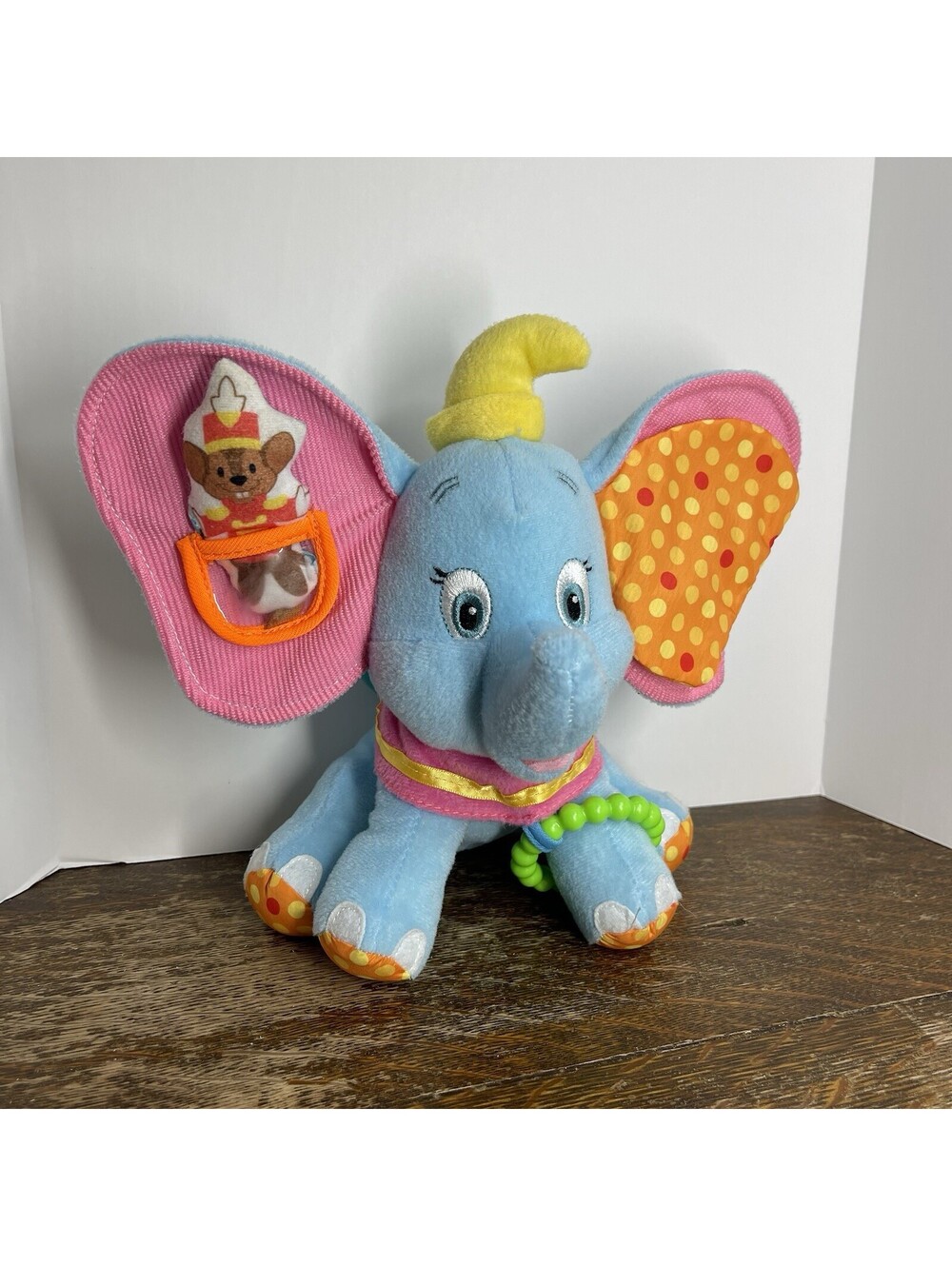 Y2K 2013 Kids Preferred Disney Baby Dumbo 9" Plush Clip Stroller Rattle Crinkle